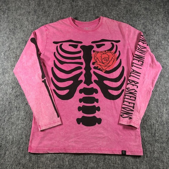 Beautiful Bastard Other - Beautiful Bastard Skeleton Rib Cage Rose Graphic Shirt Men's L Pink Y2K